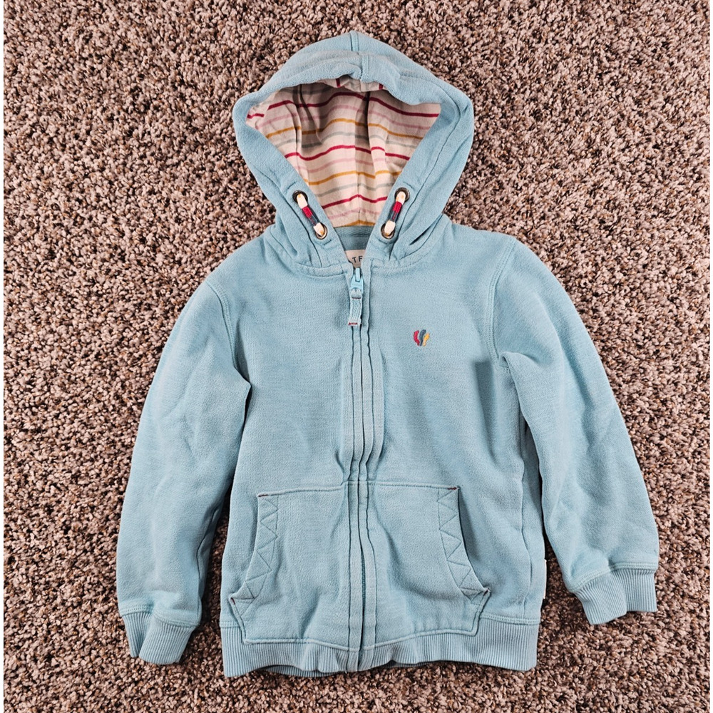 Fatface Young Crew Girls Sz 5/6 Zip Up Hoodie Light Blue Flamingo Embroidered